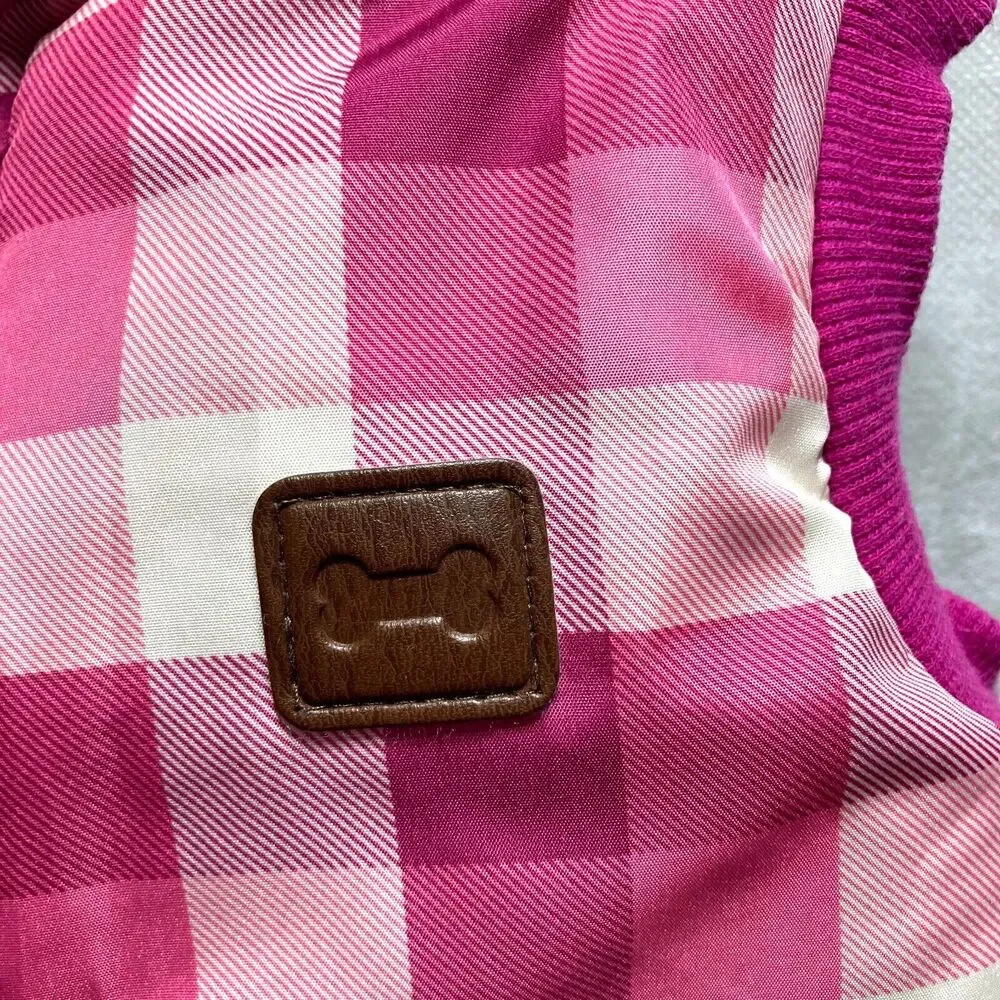 Dog Puffer Jacket Pink Checkered Quilted Zip Coat Warm Pet Apparel Medium